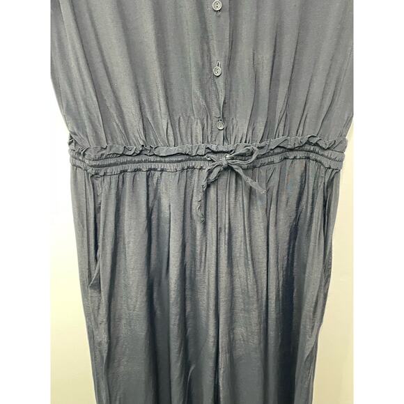 European Culture Button Front Wide Leg Jumpsuit Short Sleeve Collared Black S - Picture 3 of 14